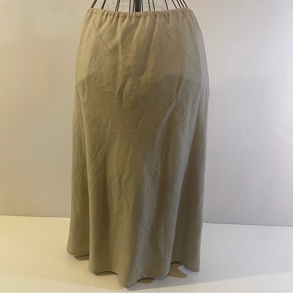 Outfit JP 100% Linen Elastic Waist Midi A Line Sage Skirt Size L